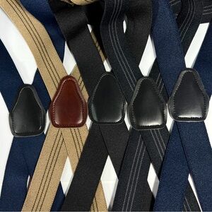 5 PAIR Dress Suspenders “X” Style. Black, Black Striped, Striped  Khaki, Blue X2